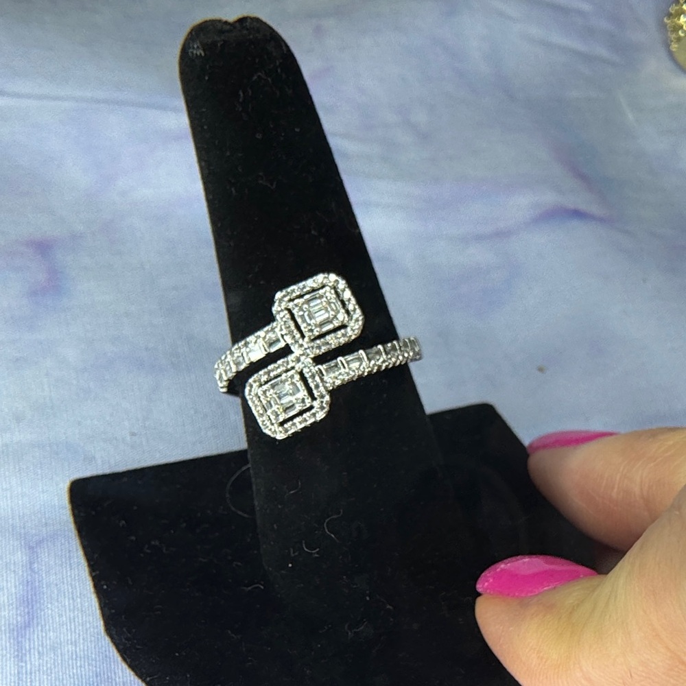 Silver Double Square Halo Ring with Clear Stones - Women's Jewelry